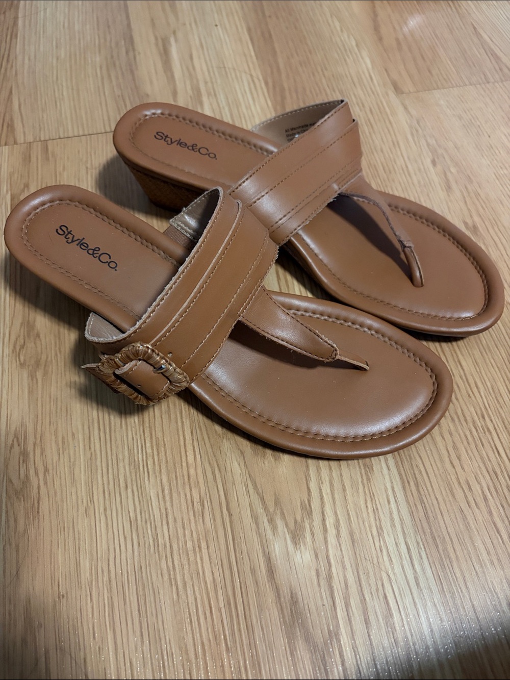 Style & co Tan Wedge Thong Sandals